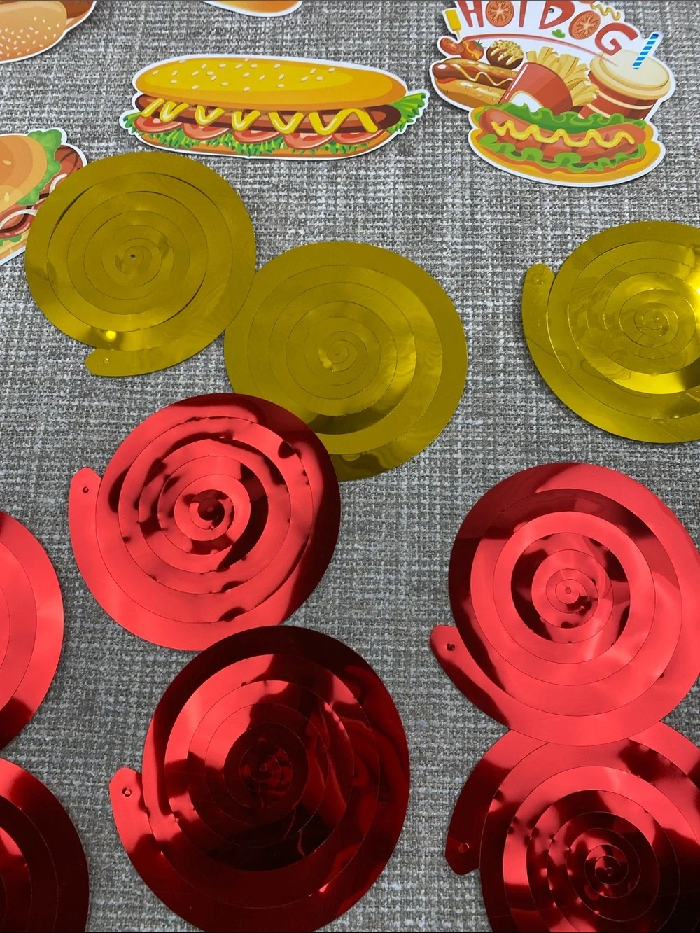 Hot Dog Party ceiling Confetti spirals  - Yellow and Red food truck decor